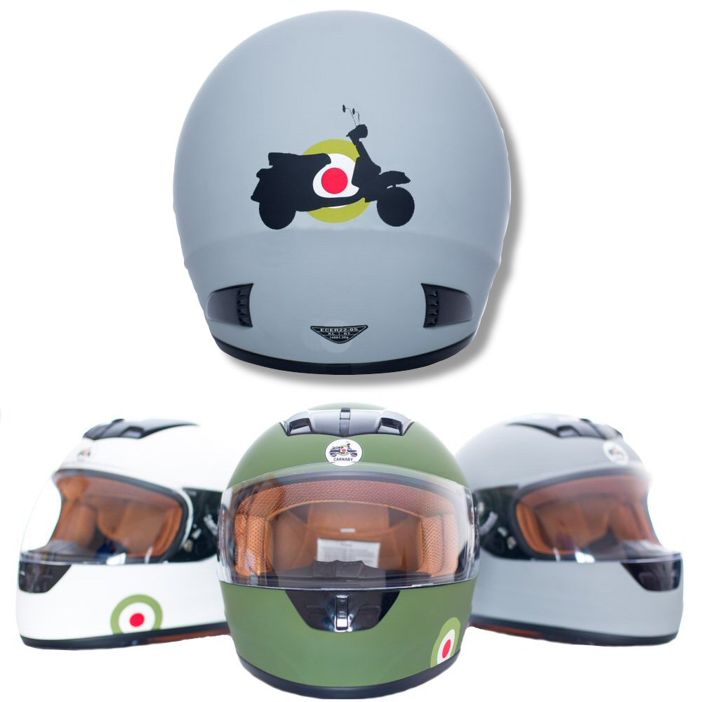 Carnaby Designs Mod Scooterist Scooter Target Full Face Scooter Crash